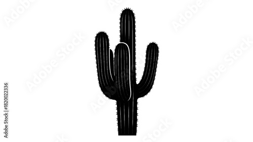 Vector illustration of black and white silhouette icon of a saguaro cactus plant isolated on transparent background