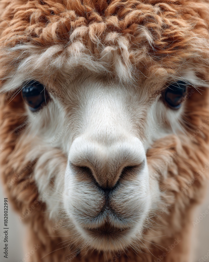 Obraz premium Close-up of alpaca with fluffy hair and gentle expression.