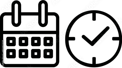 Calendar and clock icon representing time management, scheduling, confirmed appointments, and event planning. Vector illustration.