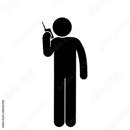 Illustration of a stick figure communicating with a handheld radio.