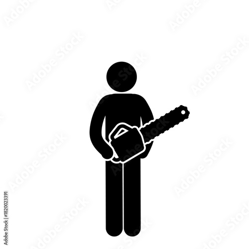 Detailed illustration of a chainsaw used for timber cutting.