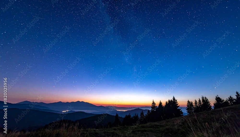 Fototapeta premium 星が瞬く夜空の光が広がるリラクゼーション夜景背景