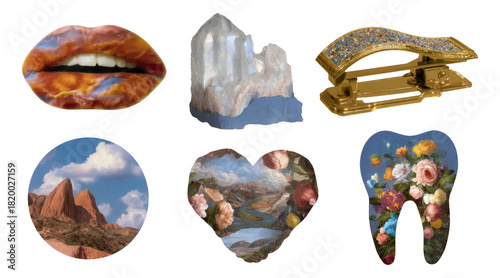 Isolated Glit Stapler with Mountain and River-Themed Texture on Transparent Background