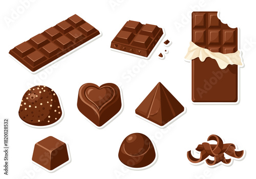 Chocolate candy assortment illustration set of delicious cocoa treats in various shapes and sizes