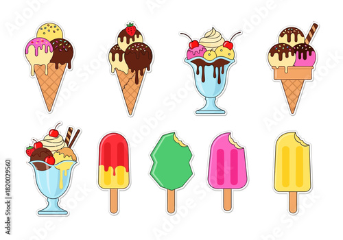 Colorful Ice Cream Cones and Popsicles Illustration