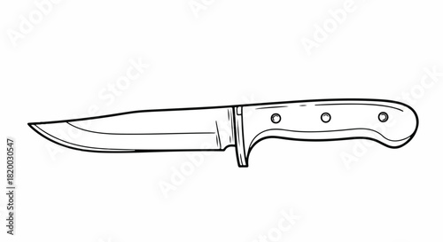 Simple 2D flat hand-drawn illustration featuring a sharp vintage kitchen knife sketch rendered with thick black lines and isolated clearly on a pristine white background.