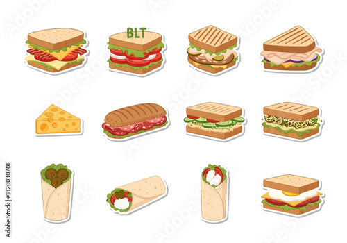 Delicious Sandwiches and Wraps Illustration Set