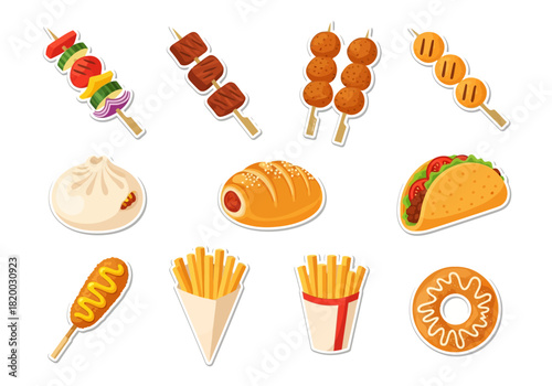 Colorful Cartoon Fast Food Vector Illustration