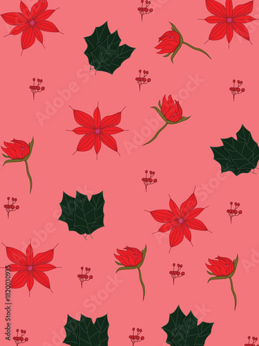 Seamless poinsettia flower background or wallpaper