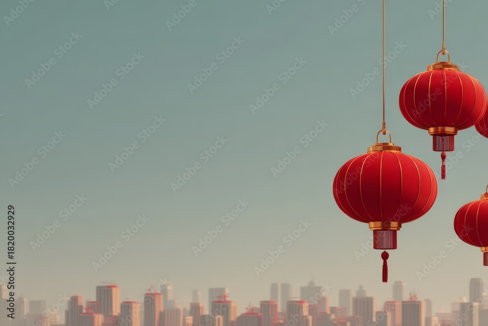 Obraz premium City skyline with lanterns 