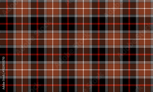 Seamless plaid pattern, black, orange, white, striking modern design, adds coolness and energy to clothes, skirts, pants, reflecting a confident fashion style.