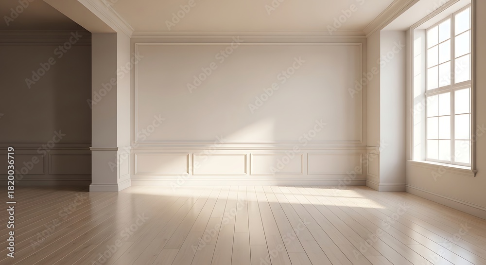 Obraz premium Sunlit spacious room with classic design, perfect for staging homes