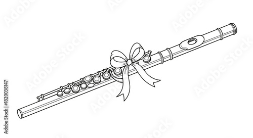 Classical flute with gift ribbon bow for music festival invite and holiday celebration