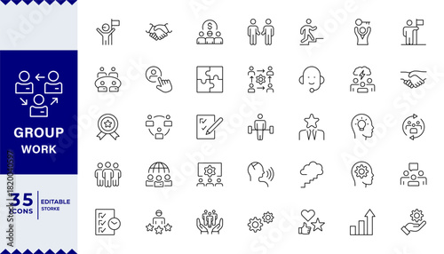 Pixel Perfect,teamwork, team building,  Business teamwork, team building, work group and human resources minimal thin line web icon set. Outline icons collection.