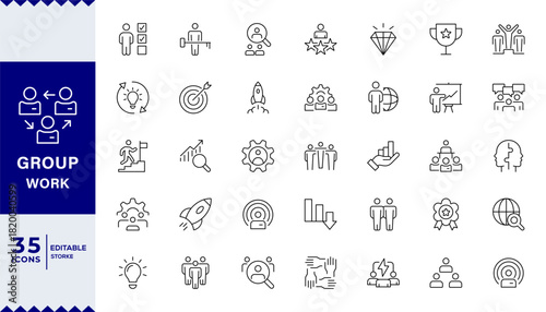 Pixel Perfect,teamwork, team building,  Business teamwork, team building, work group and human resources minimal thin line web icon set. Outline icons collection.