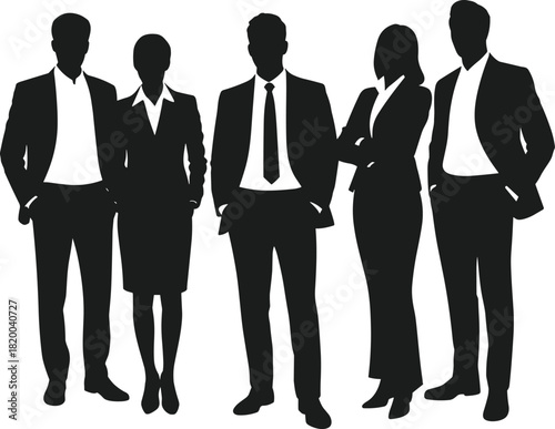 Business team silhouettes standing together, professional corporate group illustration, leadership teamwork concept for office, company branding, organization, management and business graphics