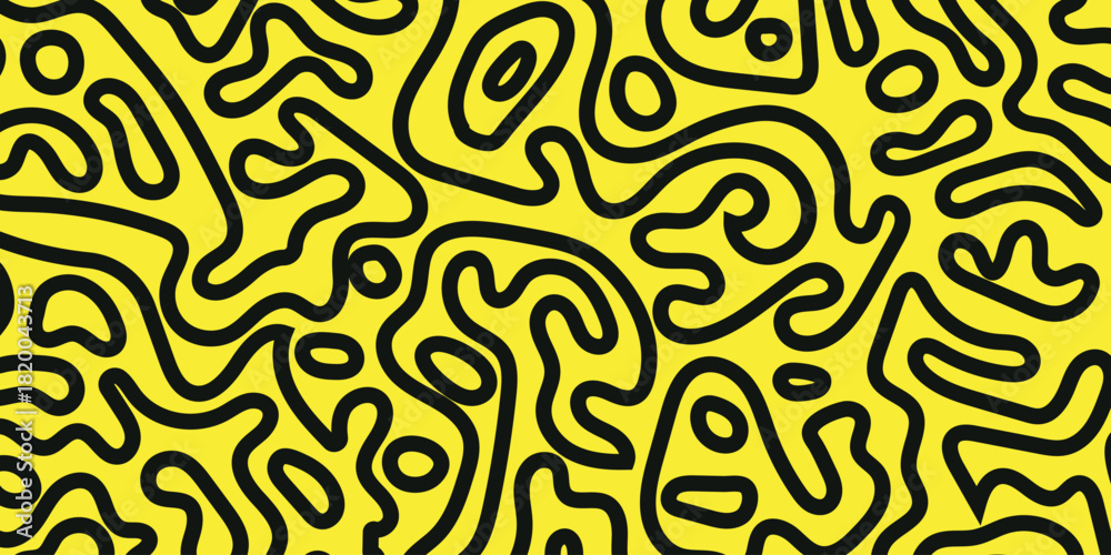Fototapeta premium Abstract yellow background with bold black organic maze pattern