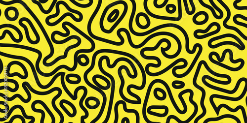 Abstract yellow background with bold black organic maze pattern