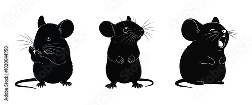 Three Silhouetted Mice Expressing Different Emotions