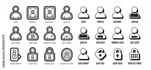 Diverse set of user management and profile vector icons with a unique frame and shadow effect