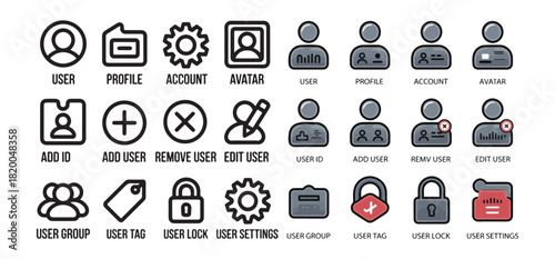 Set of user settings flat icons. line with color style for mobile concept and web design