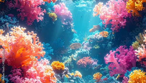 Wallpaper Mural Vibrant underwater coral reef teeming with life, showcasing a spectrum of colorful corals and aquatic flora, creating a breathtaking marine ecosystem Torontodigital.ca