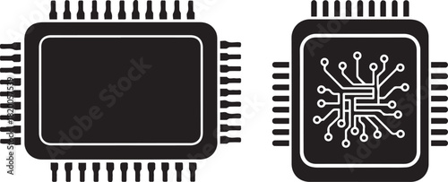 Flat Design Electronic Chip Icons with Circuitry Details Vector