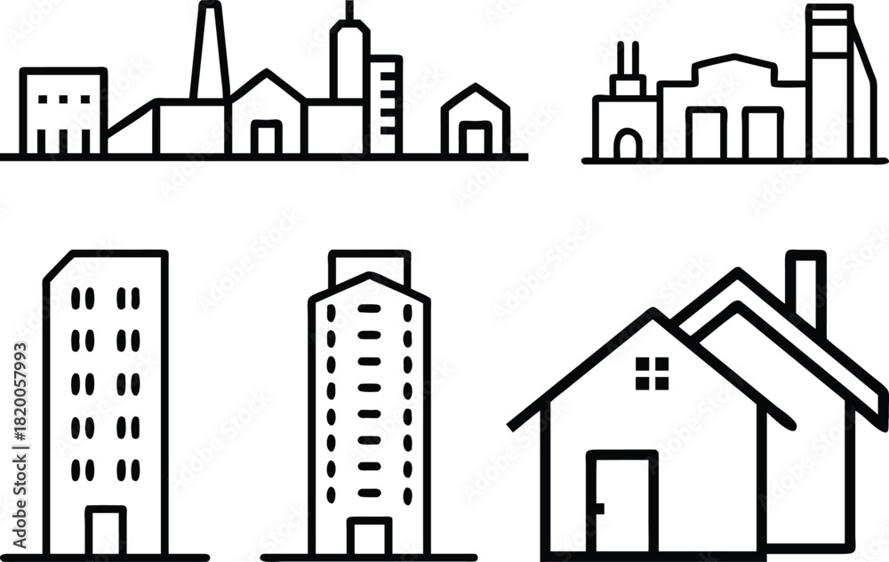 Fototapeta premium Real Estate Line Icons Set Property, Building, House, Apartment, Construction & Location Vector Pack