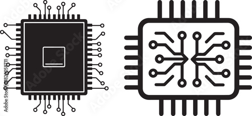 Stylized Computer Processor and Digital Circuit Element Icons