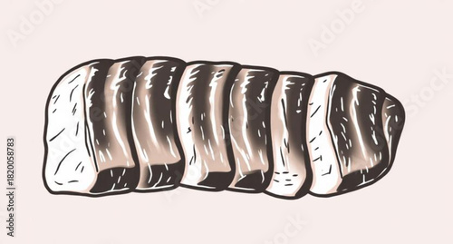 Closeup of a delicious raw fish fillet meal on a white plate with a knife and black background