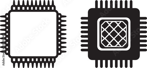 Microchip icons: black outline and filled grid designs