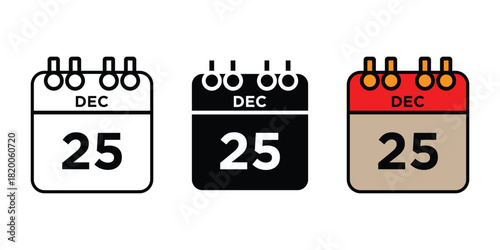 December 25 Calendar Icon. Christmas Date Vector Illustration