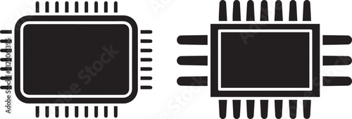 Black Vector Icons of Electronic Integrated Circuit Chips
