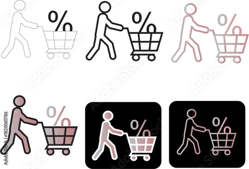 Shopping Cart Icon Set Discount, Sales, and Bargains for Retail and Commerce
