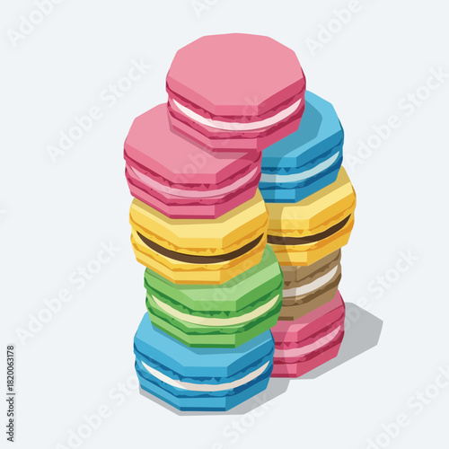 Colorful stack of round cookies with different colored layers isolated on