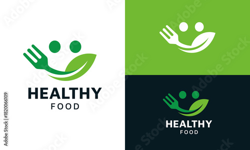 Healthy food logo design template illustration. Spoon fork concept vector design with vegetarian smile symbol graphic icon