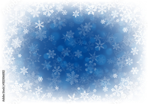 白い雪の結晶が散りばめられた冬の幻想的な青いベクター背景