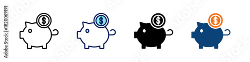 Piggy Bank All In One Icon Multi Styles Vector Set