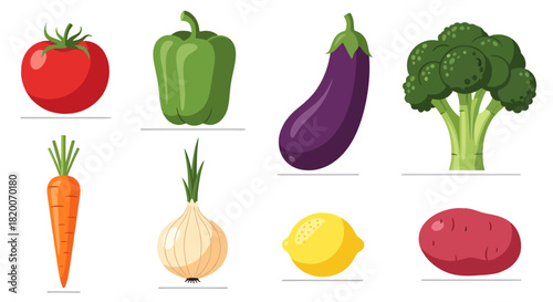 Fresh set of assorted vegetables illustrated on a white background
