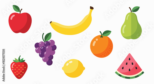 Fresh set of assorted fruits and berries vector illustration