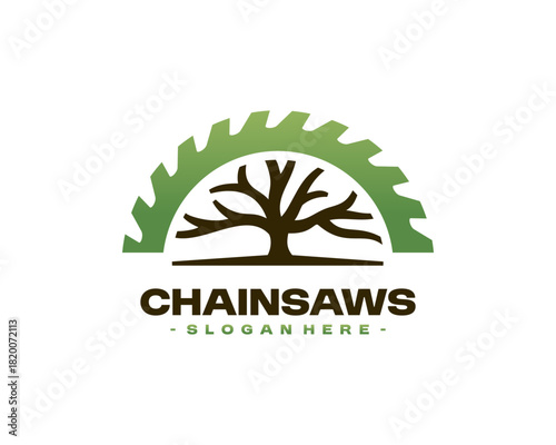 Chainsaw Logo Design Vector. Concept of woodworking industrial, chainsaw repair and wood cutting service.