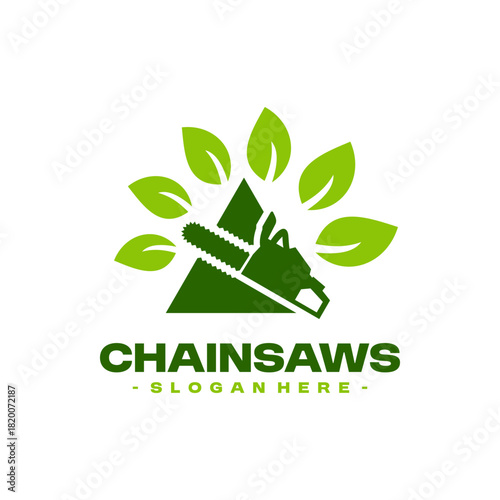 Chainsaw Logo Design Vector. Concept of woodworking industrial, chainsaw repair and wood cutting service.