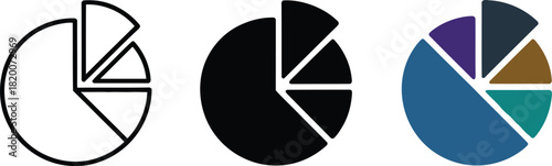 Pie chart data visualization infographic in different styles and colors