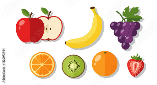 Fresh collection of fruits and vegetables in a simple illustrated set