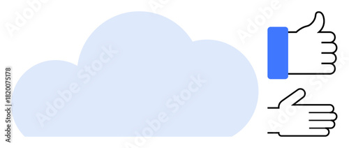 Cloud computing concept. Cloud storage combined with thumbs-up and thumbs-down feedback symbols. Cloud computing for service evaluation, decision-making, and user satisfaction. Perfect for IT