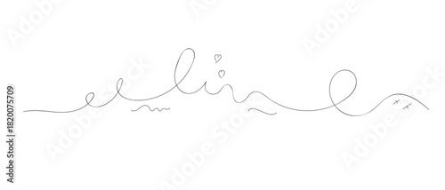 Minimal abstract single line swirl divider with tiny heart accent on white background for elegant decorative border design