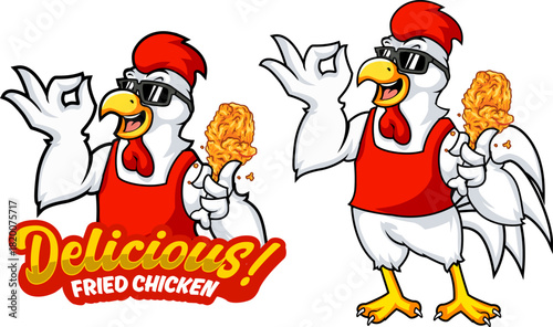 Cool Fried Chicken Chef Mascot Holding Crispy Drumstick