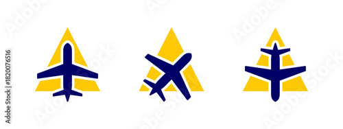 Set of airplane flight logo design template. Up arrow icon with airplane combination. Concept of holiday, tourism, trip, exploration, etc.