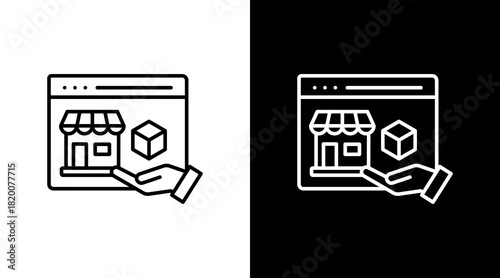 Online Marketplace White Icon Set Design