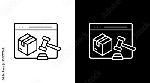 Online Auction White Icon Set Design